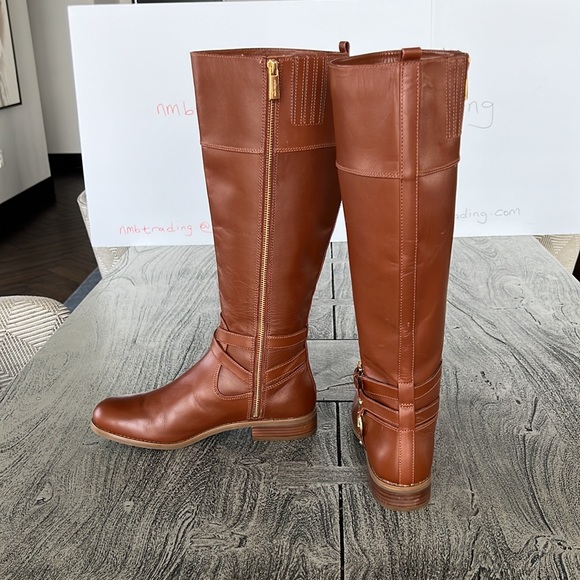 Michael Kors brown leather boots side zip and straps riding boots size 8.5M - Picture 5 of 15